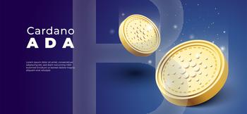 3D Cardano ADA crypto currency  on mobile background. Banner vector illustration