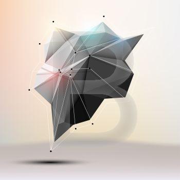 3D Abstract background triangles space low Polygonal with light effect and lines connecting dots, Vector illustration