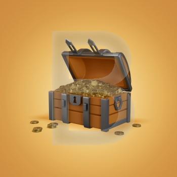 Little crypto Coin Treasure Box 3D, Render, illustration