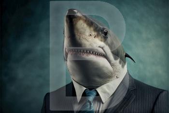 corporate shark concept, business suit, office, cartoon, face. corporate shark concept