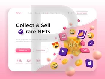 Landing page template of Nft token. Crypto Coins, trading NFT non fungible token for crypto art concept. Modern 3D design concept of web page design for website and mobile website. Easy to edit and customize. Vector illustration