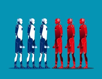 Robot vs Robot. Concept technology vector illustration