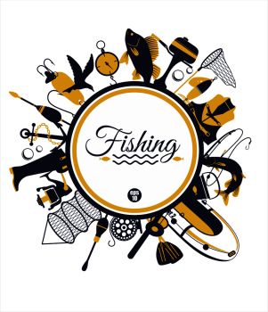 Fishing background. Color Fishihg icon set on white.