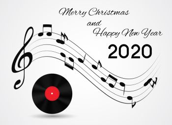 2020 Happy New Year and Merry Christmas on Abstract music Background. Vector Illustration. EPS10. 2020 Happy New Year and Merry Christmas on Abstract music Background. Vector Illustration