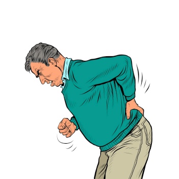 an elderly man back pain, osteochondrosis hernia sprain sciatica and other diseases of the spine and internal organs. Pop art Retro vector Illustration 50s 60s Vintage kitsch style. an elderly man back pain, osteochondrosis hernia sprain sciatica and other diseases of the spine and internal organs