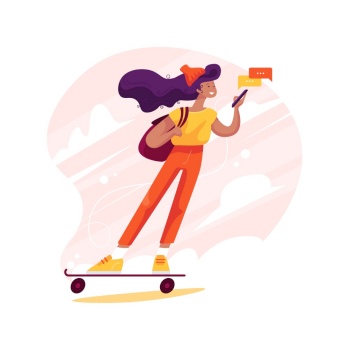 Roller skating isolated cartoon vector illustration. Girl skating with backpack, fun way to school, outdoor activity, lifestyle, teenager routine, wearing protection, education vector cartoon.. Roller skating isolated cartoon vector illustration.