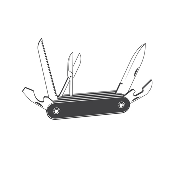 Camping pocket knife silhouette on white background. Vector illustration. Retro travel pocket knife for camping, climbing, hiking Knife on a isolated on the white. Camping pocket knife silhouette on white background. Vector illustration. Retro travel pocket knife for camping, climbing, hiking. Knife on a isolated on the white