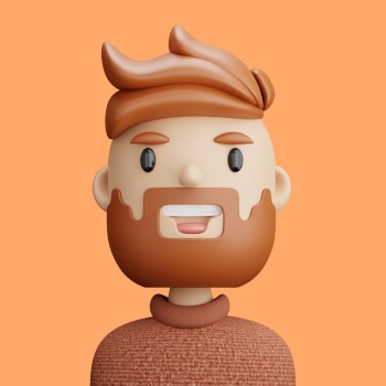 3D illustration of smiling  man. Cartoon close up portrait of standing bearded man on a orange background. 3D Avatar for ui ux.