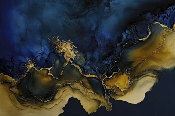 Stunning Generative AI illustration alcohol ink spill with intricate Royal Blue and gold colours giving abstract background