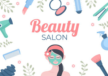 Makeup for Woman in Beauty Salon Flat Design Illustration with Cosmetics as Nail Polish, Mascara, Lipstick, Eyeshadow, Brush, Powder and Manicure Pedicure