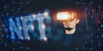 Businessman VR glasses Avatar on metaverse trading NFT non fungible token for crypto art  in blockchain