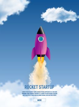 Rocket launch background. Takeoff phase of the flight, orbital spaceflights in air, business startup symbol. Startup business idea concept. globe, cloud, sky,
