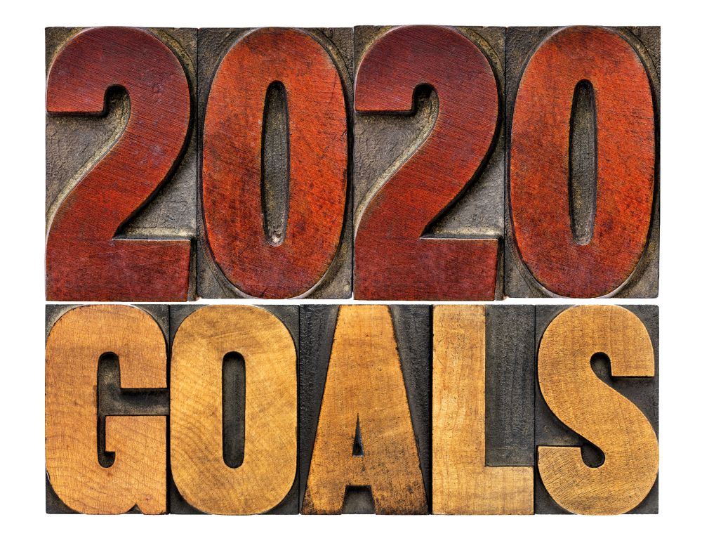 2020 goals banner - New Year resolution concept - isolated text in vintage letterpress wood type printing blocks