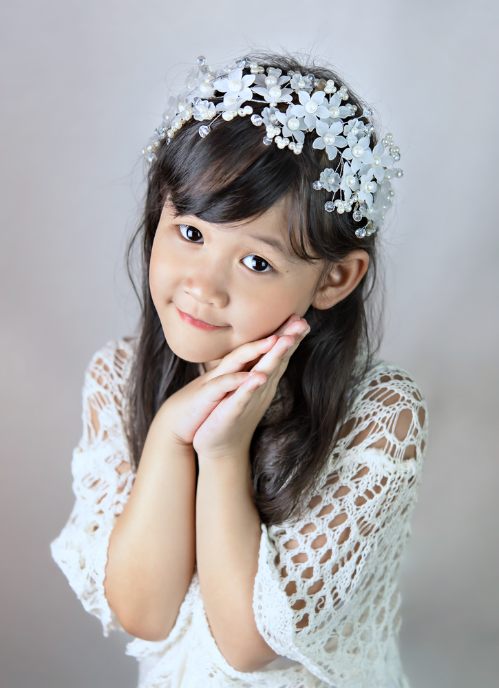 Portrait of asian little  girl in white dress. Portrait of asian little  girl