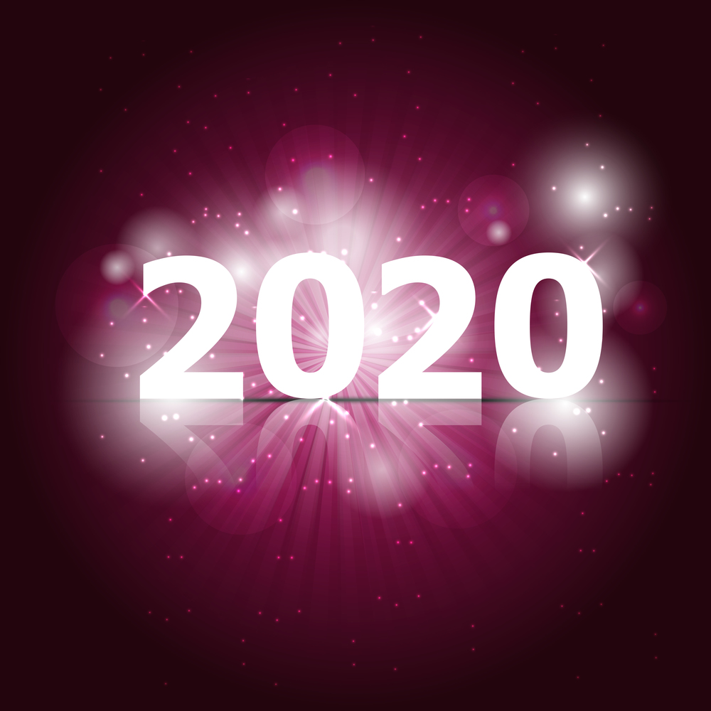 2020 Happy New Year on pink background, stock vector