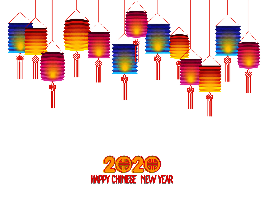 Happy Chinese New Year 2020 Background with Lanterns and Light Effect