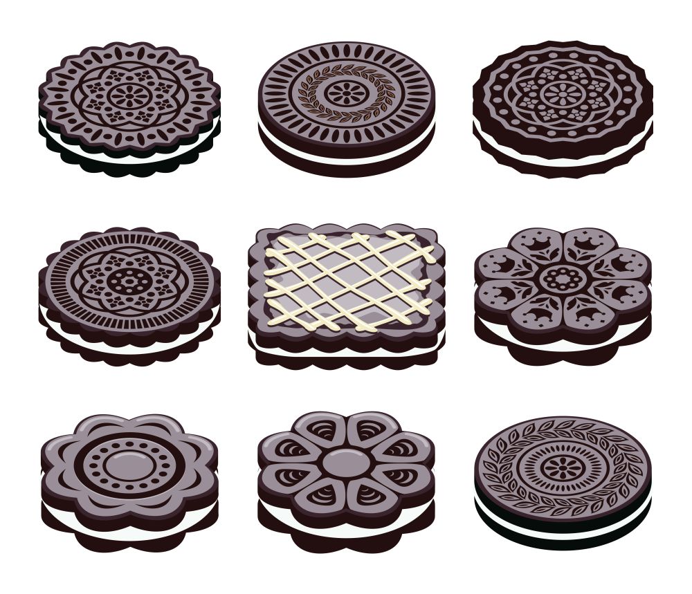 vector icons of oreo cookie set