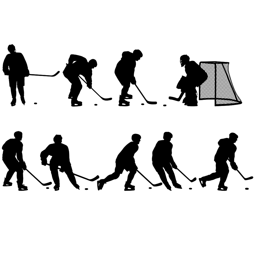 Set of silhouettes of hockey player on white background.. Set of silhouettes of hockey player on white background