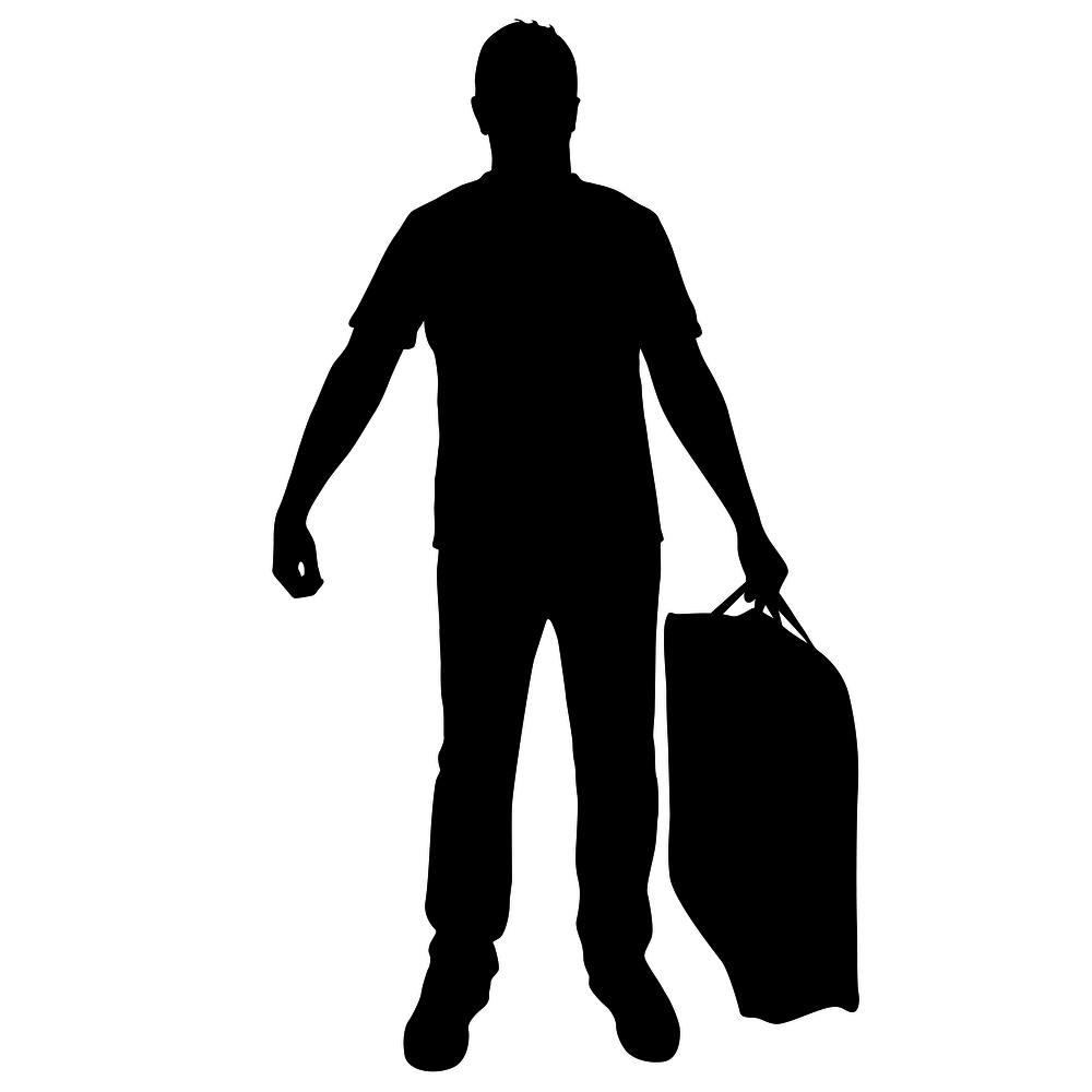 Silhouette of a man with a briefcase in hand, on a white background.. Silhouette of a man with a briefcase in hand, on a white background