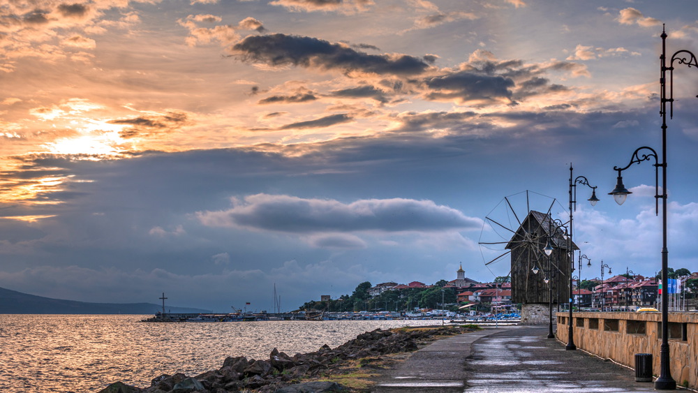 Nessebar, Bulgaria - 07.10.2019.  Old windmill on the way to the ancient city of Nessebar in Bulgaria. Old windmill in Nessebar, Bulgaria