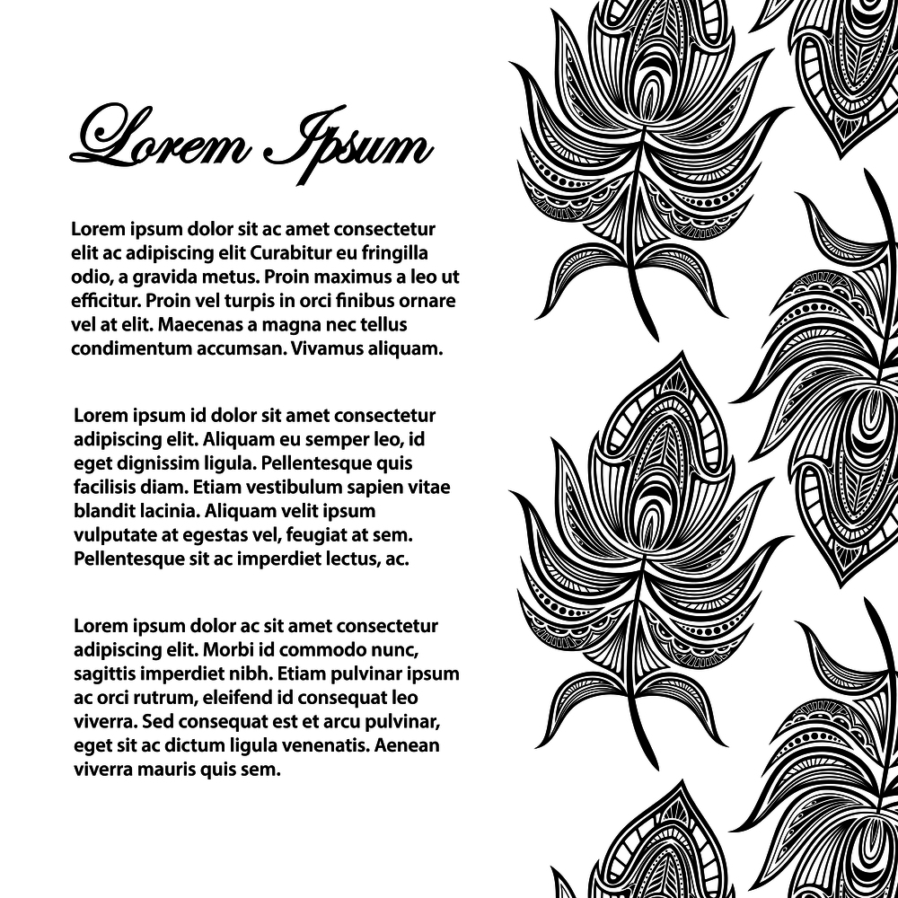 Oriental feathers vector banner and poster or background template illustration. Oriental feathers vector banner or background template