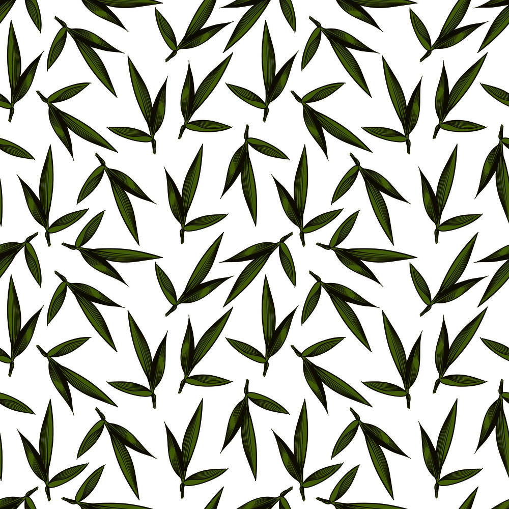 Vintage sketched green leaves seamless pattern on white. Foliage background vector design illustration. Vintage sketched green leaves seamless pattern. Foliage background vector