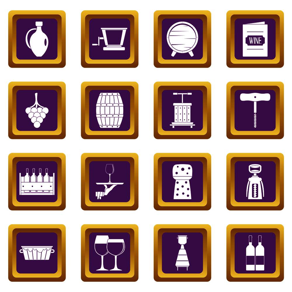 Wine icons set in purple color isolated vector illustration for web and any design. Wine icons set purple
