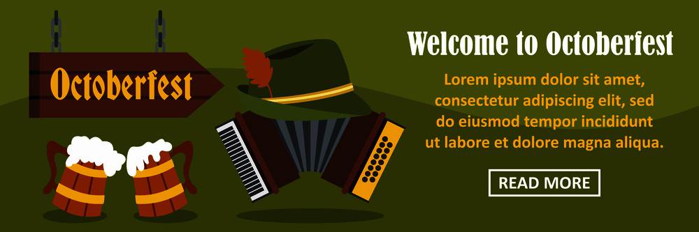 Welcome to octoberfest banner horizontal concept. Flat illustration of welcome to octoberfest banner horizontal vector concept for web. Welcome to octoberfest banner horizontal concept
