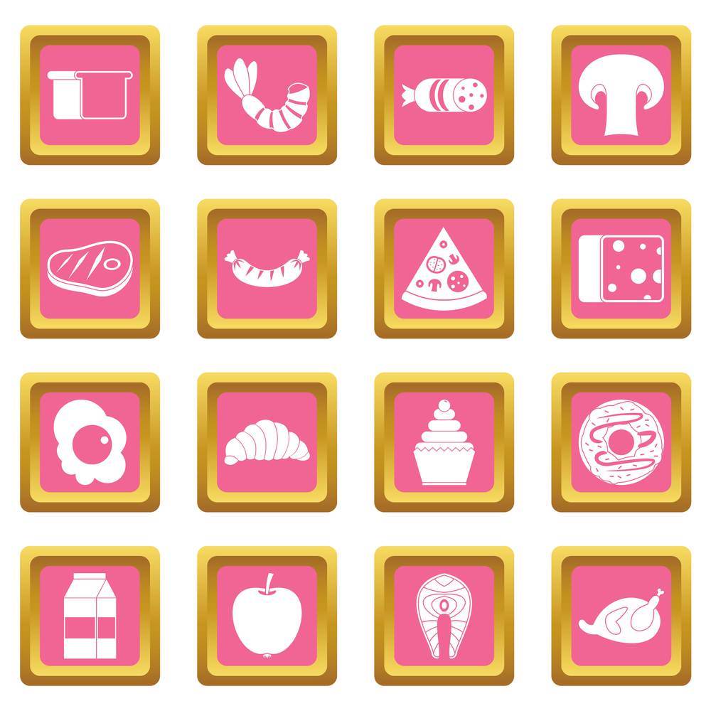 Food icons set in pink color isolated vector illustration for web and any design. Food icons pink