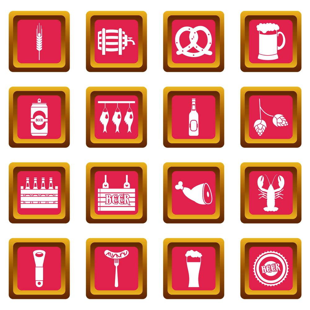 Beer icons set in pink color isolated vector illustration for web and any design. Beer icons pink