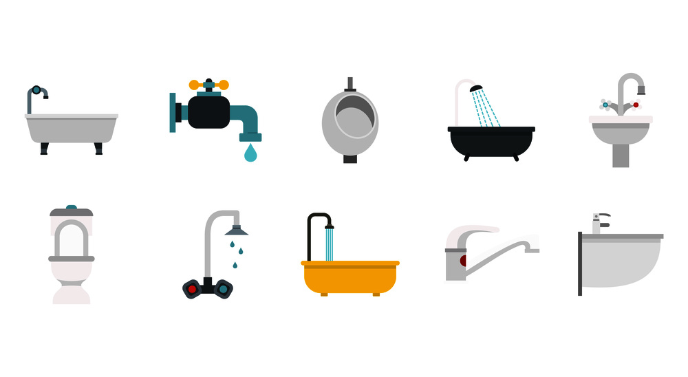 Bathroom icon set. Flat set of bathroom vector icons for web design isolated on white background. Bathroom icon set, flat style