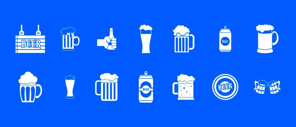 Beer icon set. Simple set of beer vector icons for web design isolated on blue background. Beer icon blue set vector