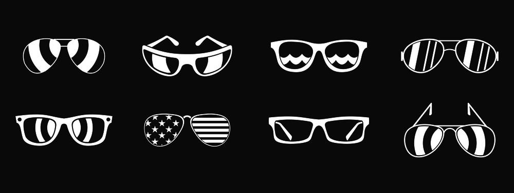 Sun glasses icon set vector white isolated on grey background . Sun glasses icon set grey vector
