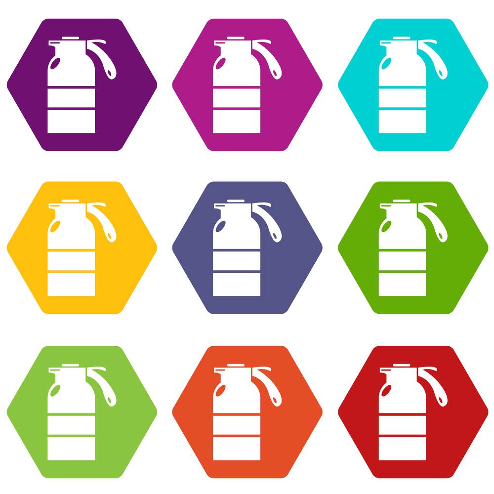 Sprayer container icons 9 set coloful isolated on white for web. Sprayer container icons set 9 vector