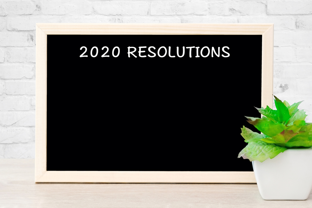 2020 resolutions on blank chalkboard background, copy space for text, personal new year anual plan background