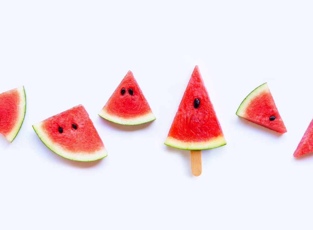 Fresh watermelon slices on white background. Top view
