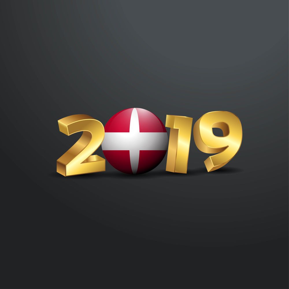 2019 Golden Typography with Sovereign Military order of Malta Flag. Happy New Year Lettering