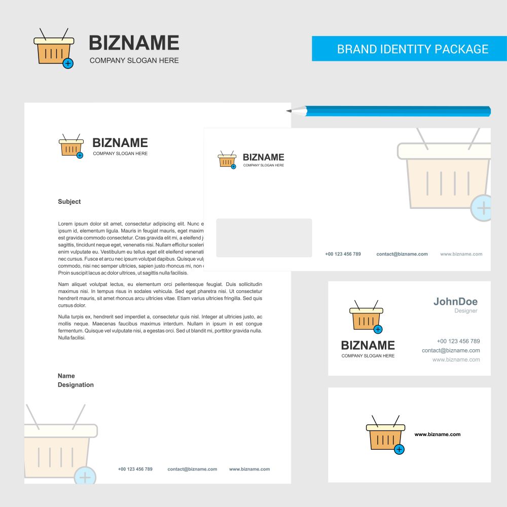Basket Business Letterhead, Envelope and visiting Card Design vector template