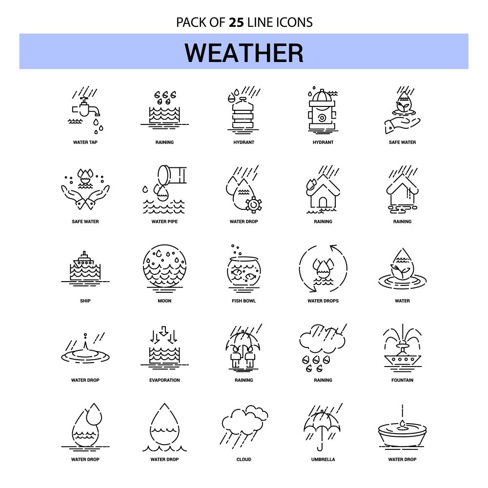 Weather Line Icon Set - 25 Dashed Outline Style