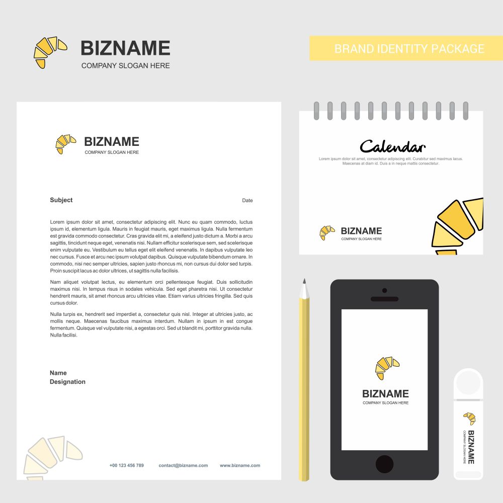 Bun Business Letterhead, Calendar 2019 and Mobile app design vector template