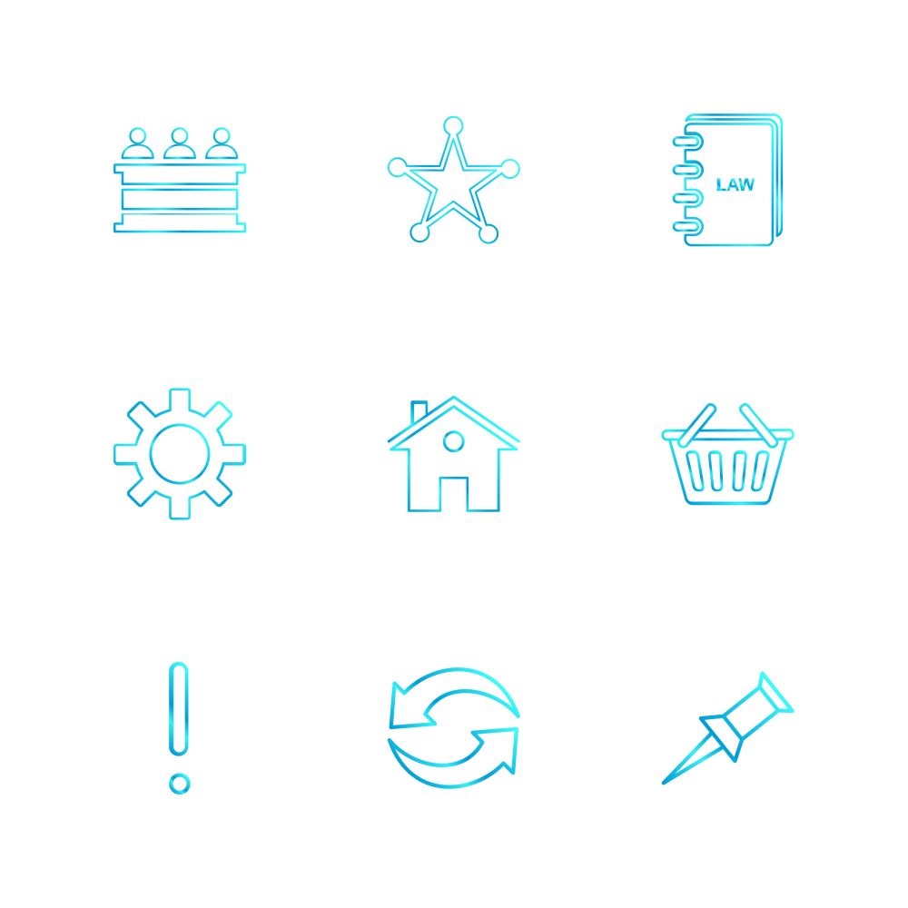 desk , reception , star , book , gear , home, bowl , exclimination , reset, pin , icon, vector, design,  flat,  collection, style, creative,  icons