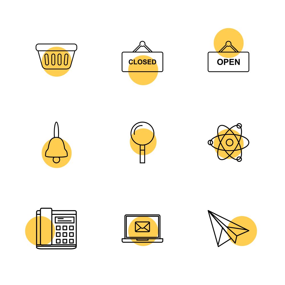 tub , closed , open , bell , search , nuclear , telephone ,  laptop ,  paper plane ,icon, vector, design,  flat,  collection, style, creative,  icons