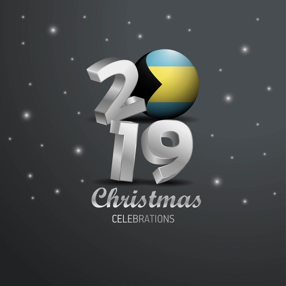 Bahamas Flag 2019 Merry Christmas Typography. New Year Abstract Celebration background