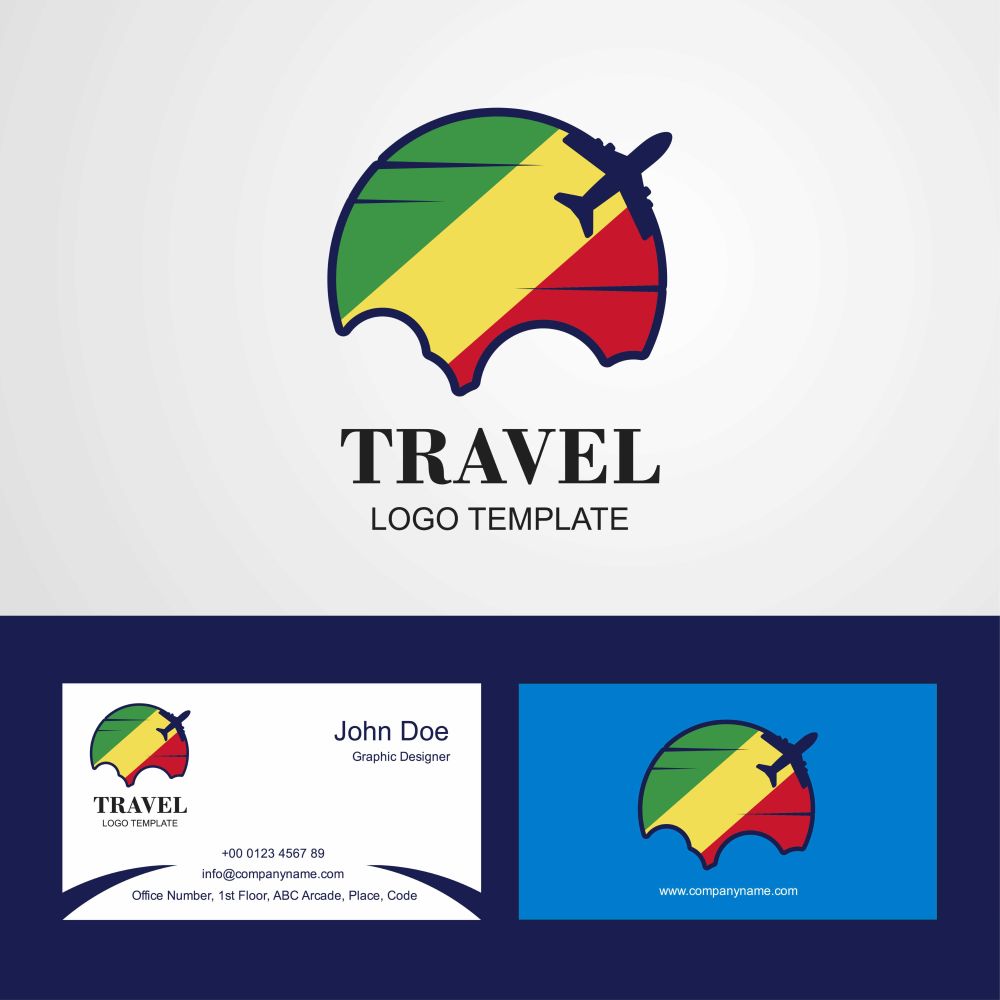 Travel Republic of the Congo Flag Logo and Visiting Card Design