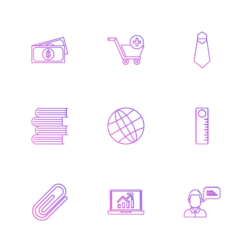 money , cart , tie , books , globe , scale , pin , laptop , icon, vector, design,  flat,  collection, style, creative,  icons