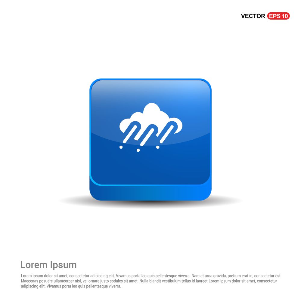 Cloud Raining Icon - 3d Blue Button.