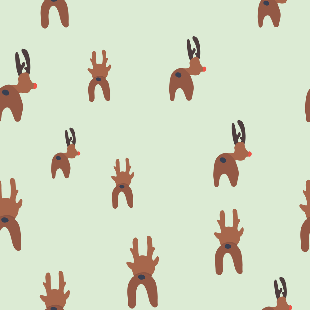 Funny reindeers seamless pattern. Festive endless design. Holiday decor wrapping paper, background. Colorful vector illustration in flat cartoon style.. Funny reindeers seamless pattern.