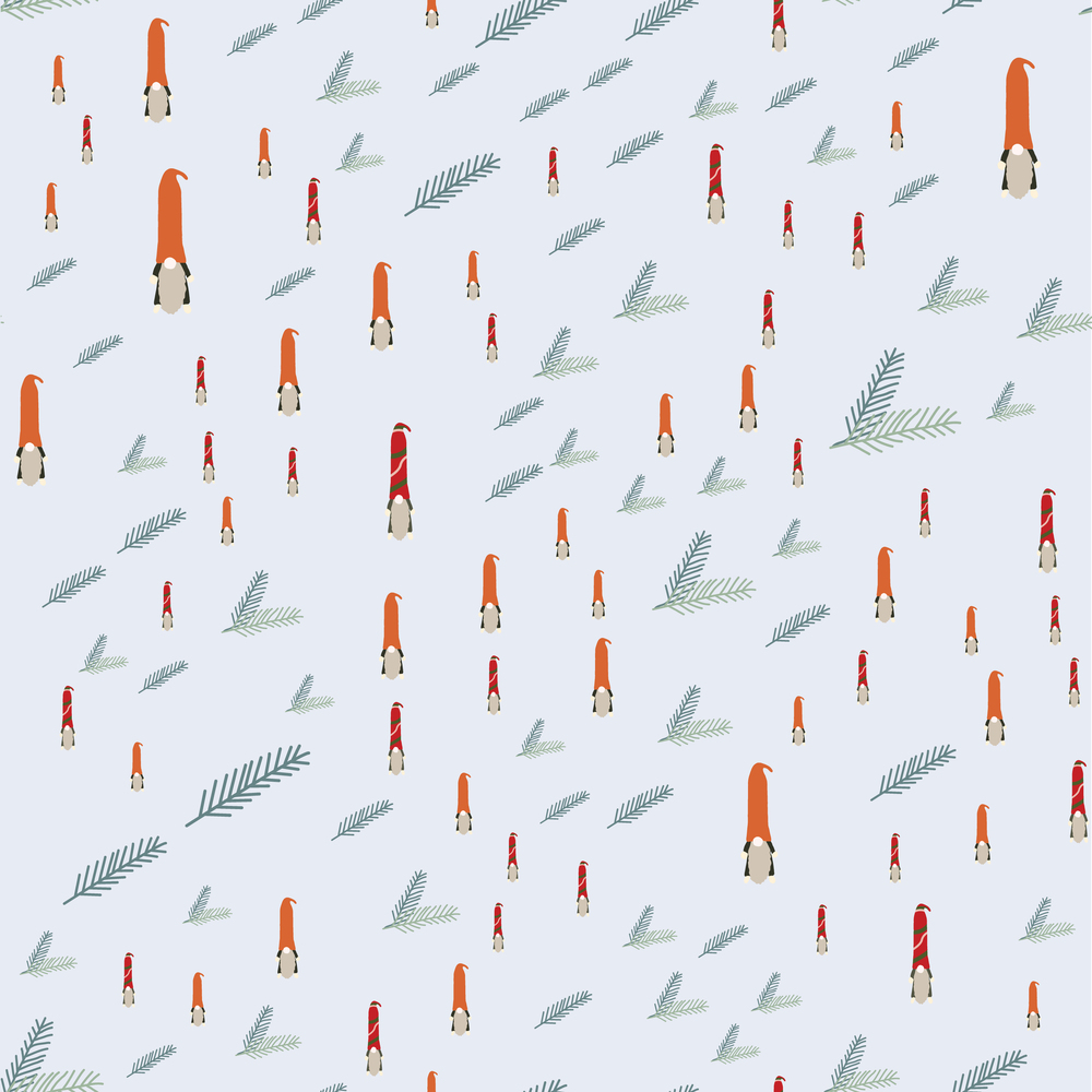 Seamless pattern with scandinavian gnomes pine tree spruce. Beautiful festive design with elves decorations. For wrapping paper, textiles, fabric. Flat cartoon style vector illustration.. Seamless pattern with scandinavian gnomes pine tree spruce.