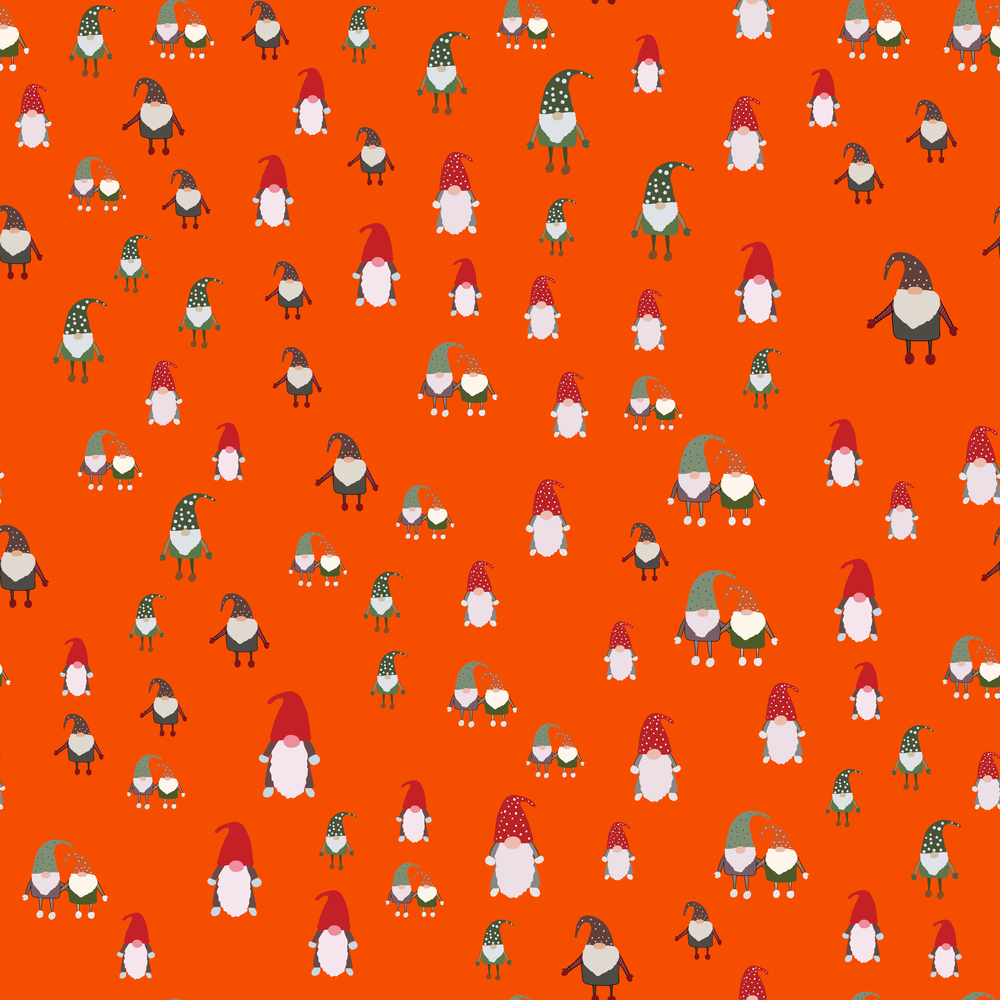Seamless pattern with Christmas scandinavian gnomes. Beautiful festive design with elves decorations. For wrapping paper, textiles, fabric. Flat cartoon style vector illustration.. Seamless pattern with Christmas scandinavian gnomes.