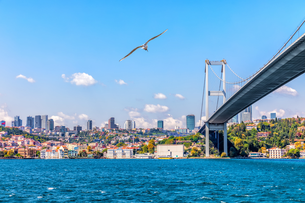 The 15 July Martyrs Bridge or the Bosphorus Bridge and modern Istanbul view.. The 15 July Martyrs Bridge or the Bosphorus Bridge and modern Istanbul view